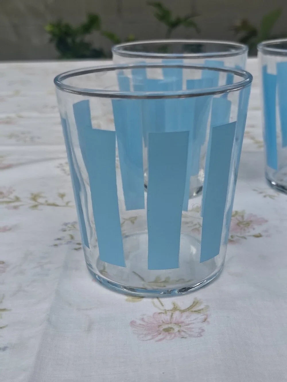Set of 4 IKEA PILLERSTARR Blue Stripes Glasses Made in France